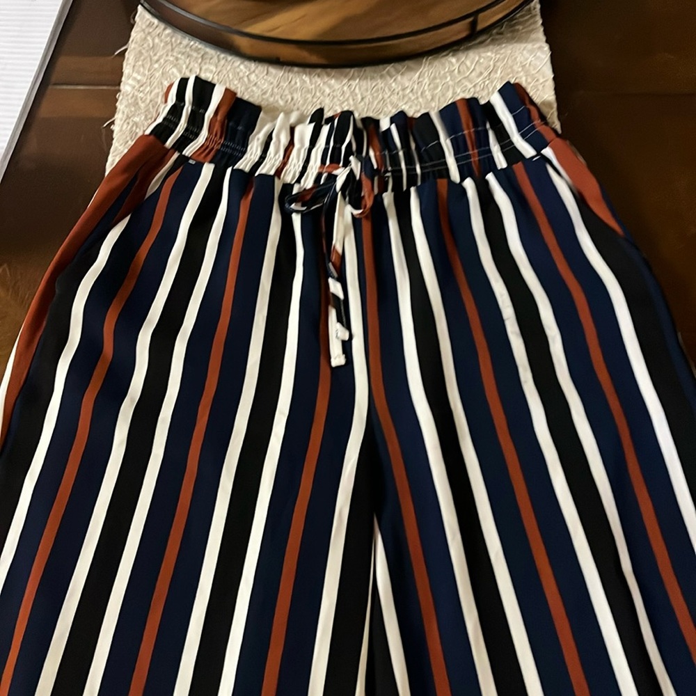 Wide leg silk dress pants ruched waist with tie